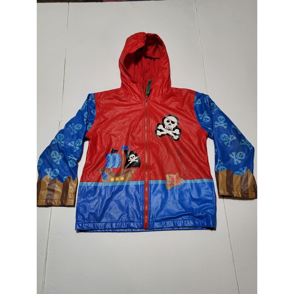 (#19)Stephen Joseph Kid Pirate Raincoat Red Blue Skull Crossbones Hooded Size 6X